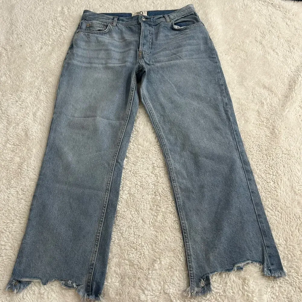 Free People Womens Straight Leg Denim Raw Hem Sz 30 Boho Indie Casual Preppy - Picture 2 of 7
